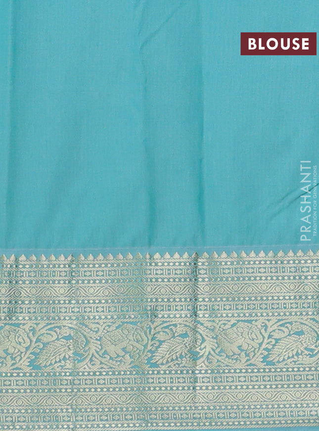 Bangalori silk saree red and teal blue with zari woven buttas and zari woven border