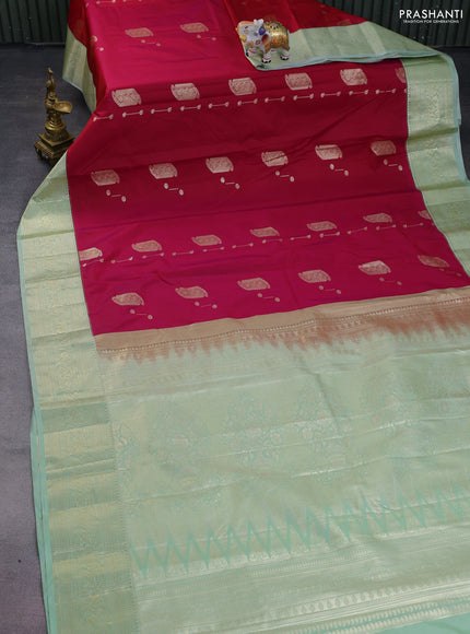 Bangalori silk saree dark pink and pastel green with zari woven buttas and zari woven border