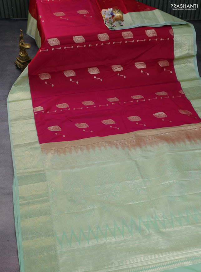 Bangalori silk saree dark pink and pastel green with zari woven buttas and zari woven border