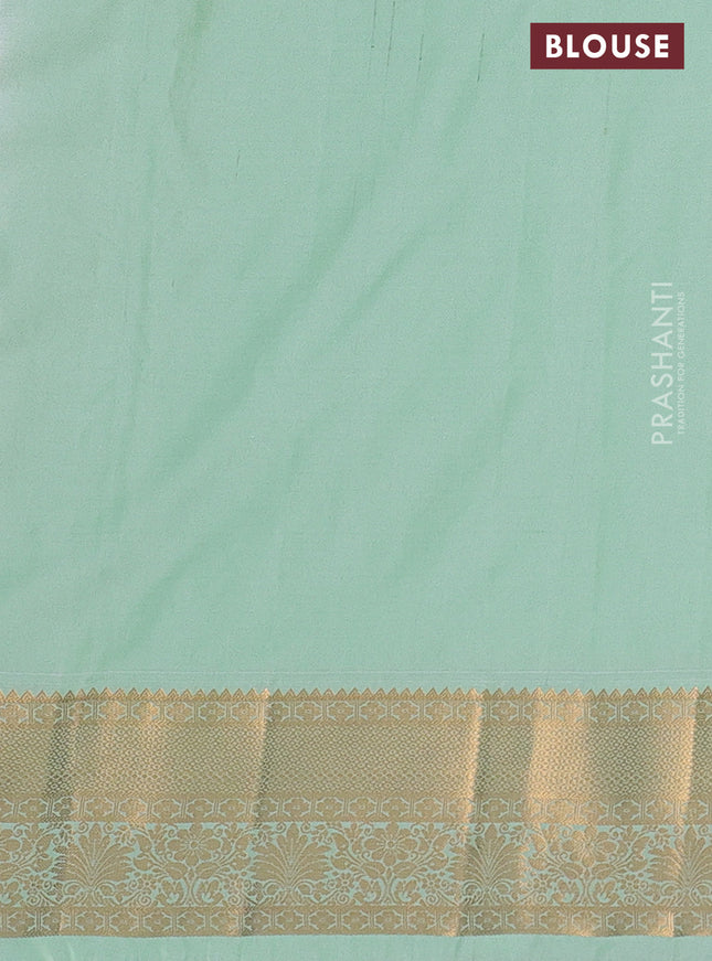 Bangalori silk saree dark magenta pink and pastel green with zari woven buttas and zari woven border