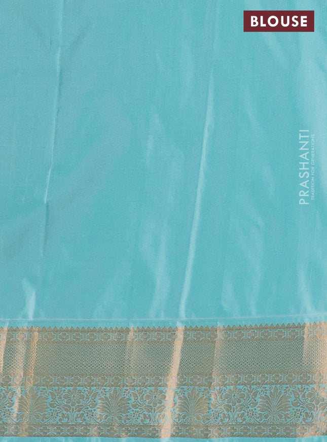 Bangalori silk saree dual shade of pinkish orange and teal green with zari woven buttas and zari woven border
