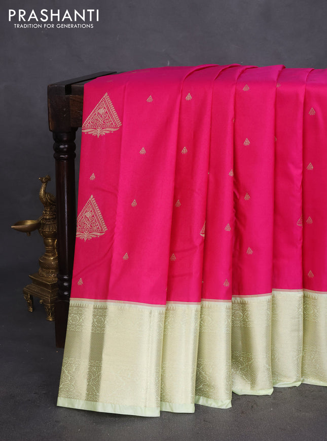 Bangalori silk saree pink and pista green with zari woven buttas and zari woven border