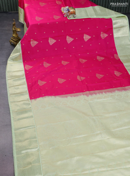 Bangalori silk saree pink and pista green with zari woven buttas and zari woven border
