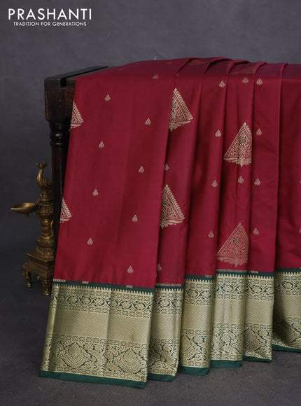 Bangalori silk saree maroon and green with zari woven buttas and zari woven border