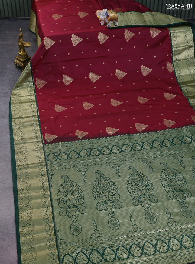 Bangalori silk saree maroon and green with zari woven buttas and zari woven border
