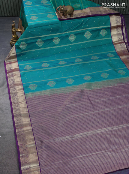 Bangalori silk saree green and violet with allover zari weaves & buttas and zari woven border