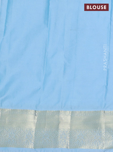 Bangalori silk saree dark magenta pink and pastel blue with allover zari weaves & buttas and zari woven border