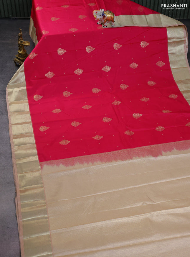 Bangalori silk saree pink and peach shade with zari woven buttas and zari woven border