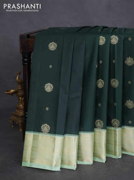 Bangalori silk saree bottle green and pastel green with zari woven buttas and zari woven border