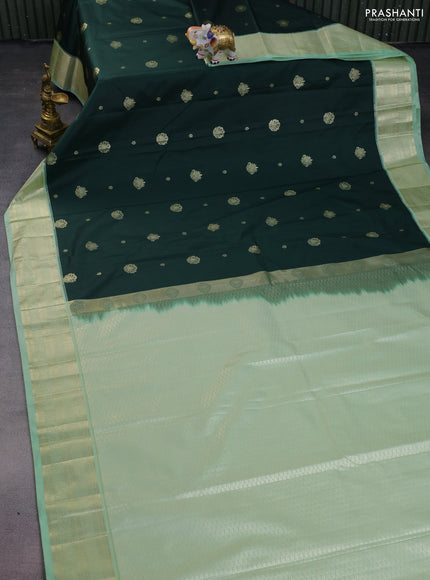 Bangalori silk saree bottle green and pastel green with zari woven buttas and zari woven border