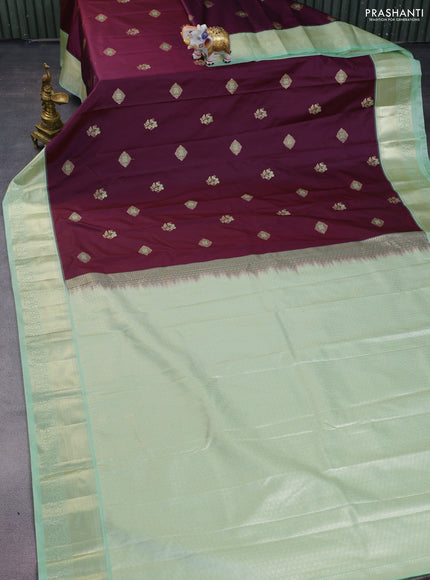 Bangalori silk saree wine shade and pastel green with zari woven buttas and zari woven border