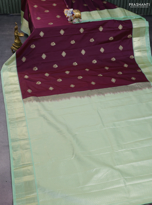 Bangalori silk saree wine shade and pastel green with zari woven buttas and zari woven border