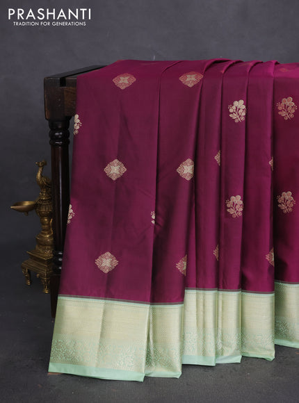 Bangalori silk saree purple and pista green with zari woven buttas and zari woven border