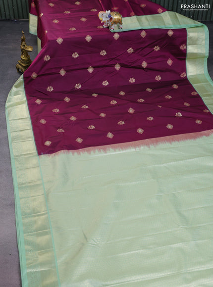 Bangalori silk saree purple and pista green with zari woven buttas and zari woven border