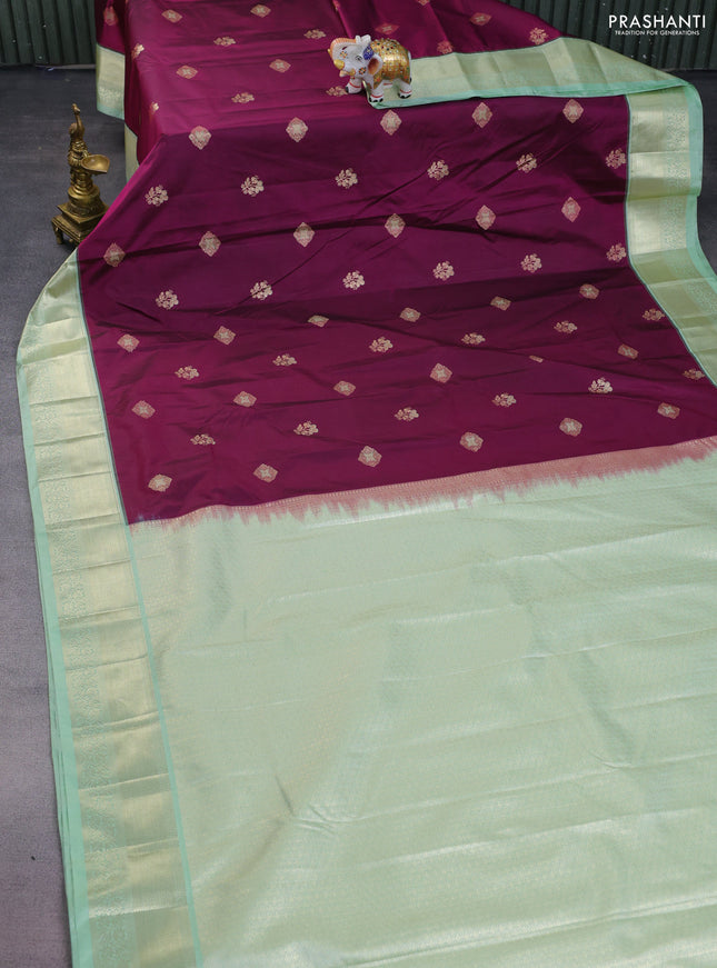Bangalori silk saree purple and pista green with zari woven buttas and zari woven border