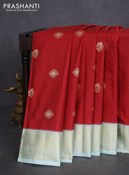 Bangalori silk saree maroon and teal shade with zari woven buttas and zari woven border