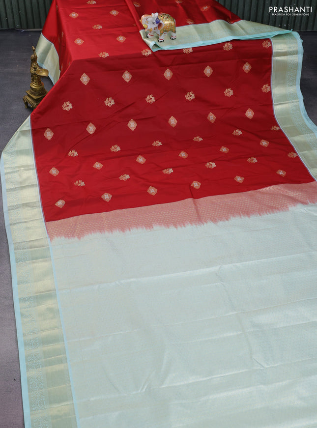 Bangalori silk saree maroon and teal shade with zari woven buttas and zari woven border