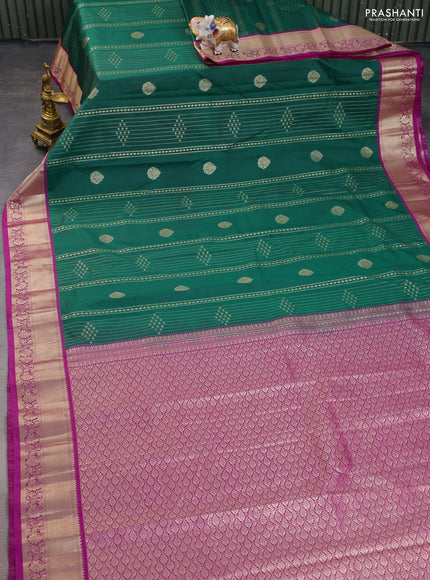 Bangalori silk saree green and purple with allover zari weaves and zari woven border