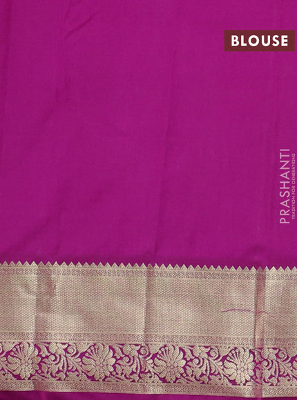 Bangalori silk saree green and purple with allover zari weaves and zari woven border
