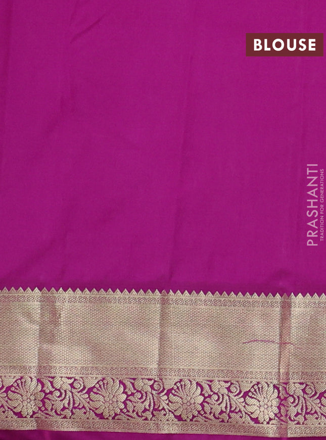 Bangalori silk saree green and purple with allover zari weaves and zari woven border