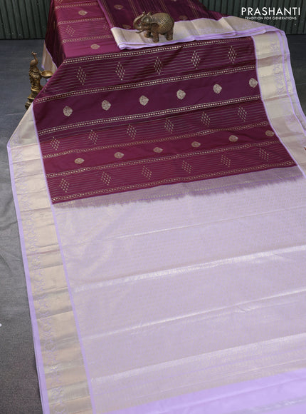 Bangalori silk saree wine shade and lavender with allover zari weaves and zari woven border