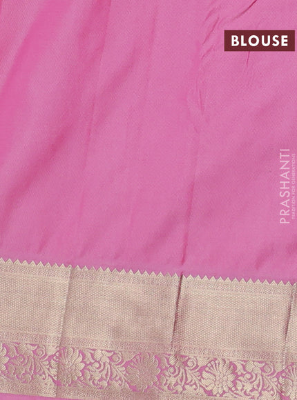 Bangalori silk saree bottle green and pink with allover zari weaves and zari woven border