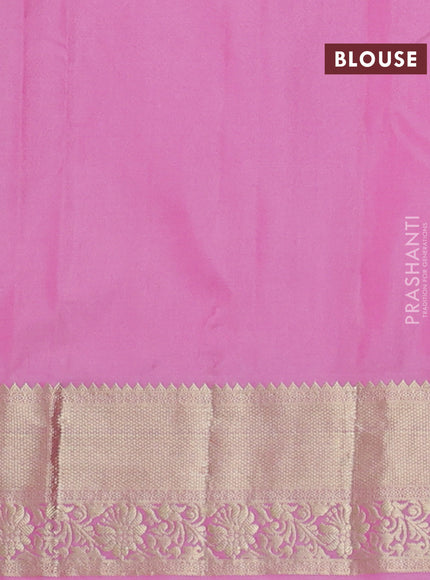 Bangalori silk saree green and pink with allover zari weaves and zari woven border