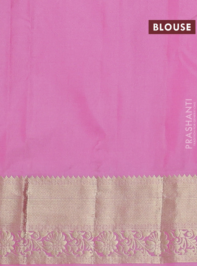Bangalori silk saree green and pink with allover zari weaves and zari woven border