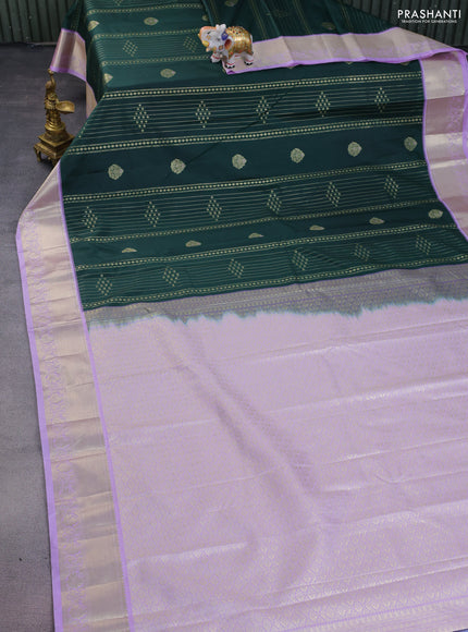 Bangalori silk saree dark green and lavender with allover zari weaves and zari woven border