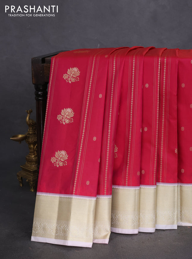 Bangalori silk saree magenta pink and pastel shade with allover zari weaves & buttas and zari woven border