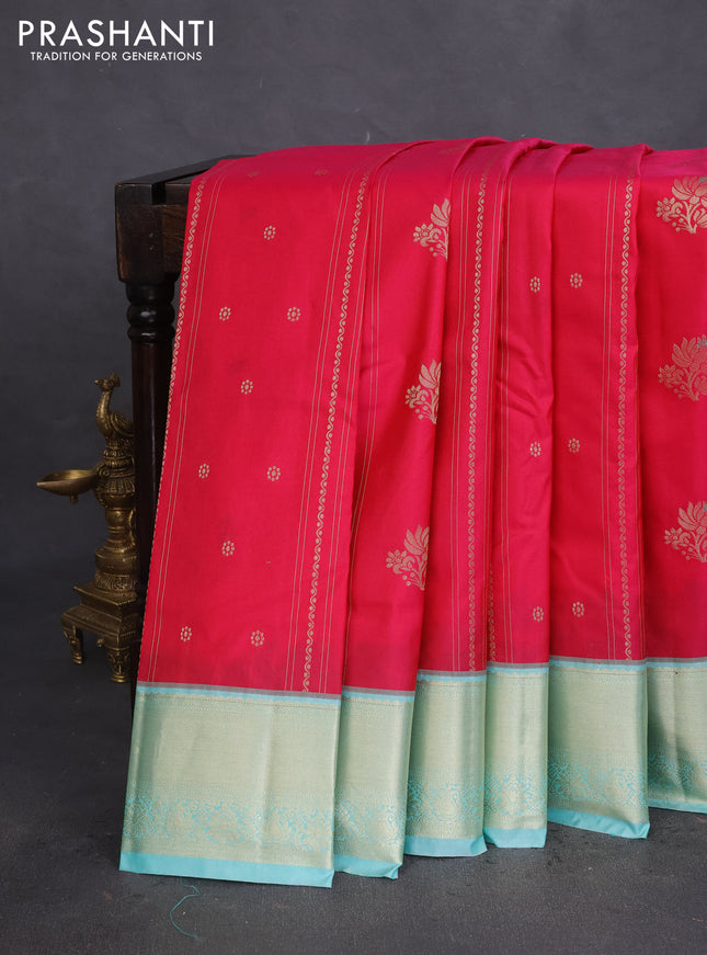 Bangalori silk saree pink and teal shade with allover zari weaves & buttas and zari woven border