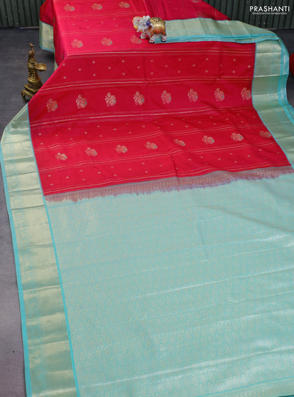 Bangalori silk saree pink and teal shade with allover zari weaves & buttas and zari woven border