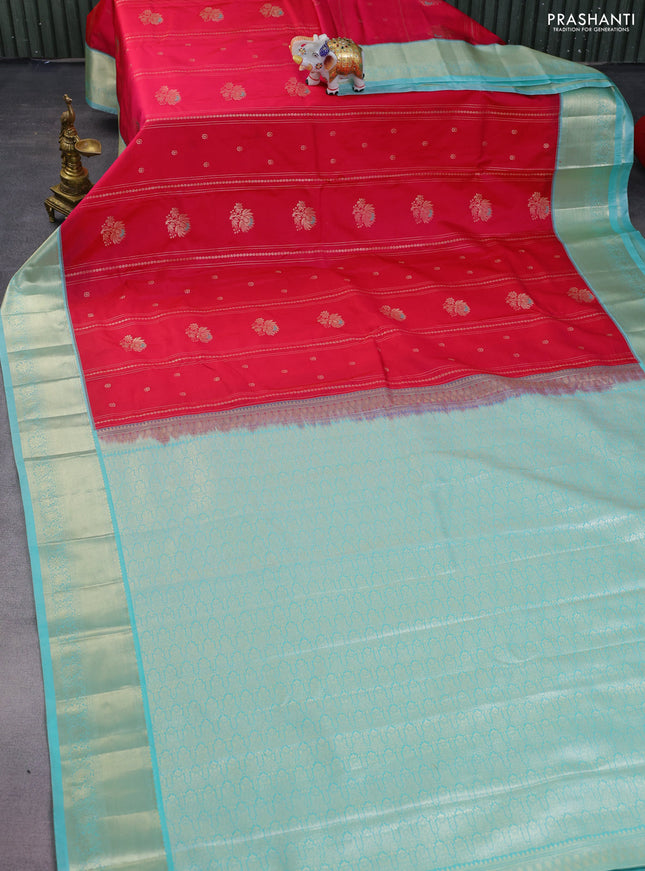 Bangalori silk saree pink and teal shade with allover zari weaves & buttas and zari woven border