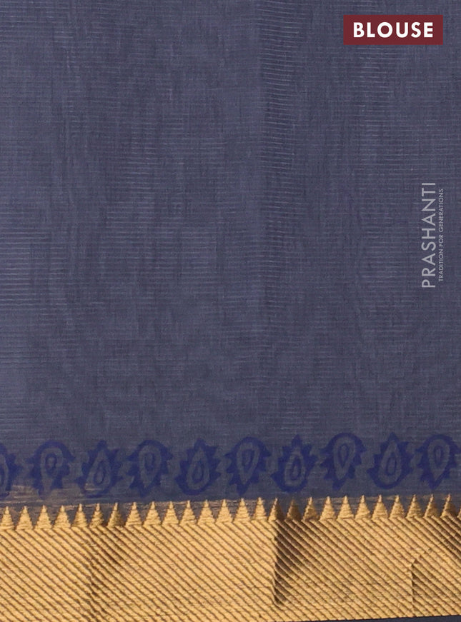 Mangalgiri cotton block printed saree grey with allover prints and zari woven border