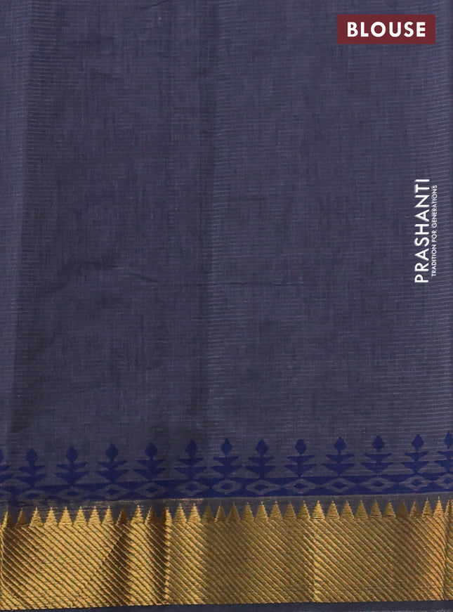 Mangalgiri cotton block printed saree grey with butta prints and zari woven border