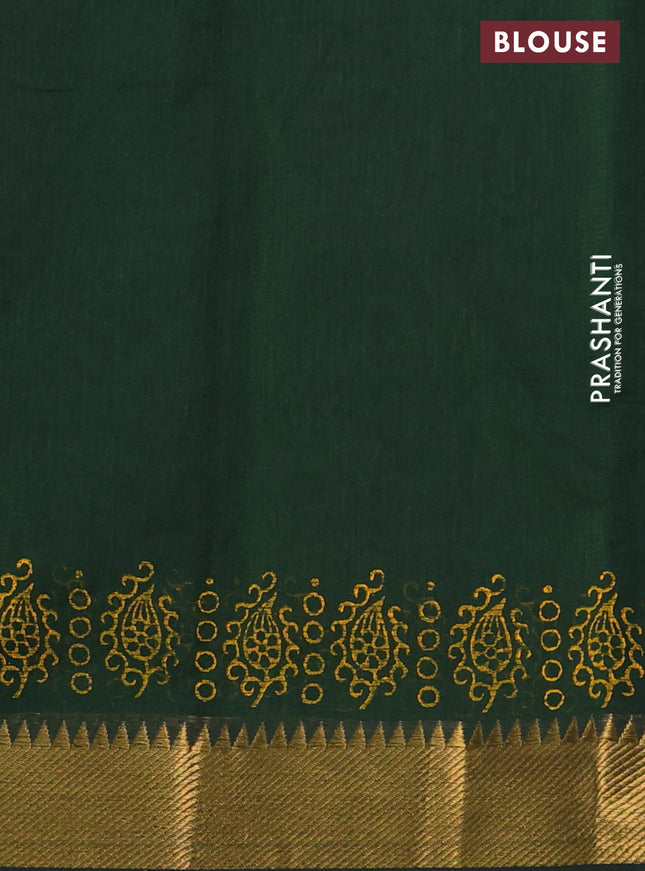 Mangalgiri cotton block printed saree sap green with allover butta prints and zari woven border