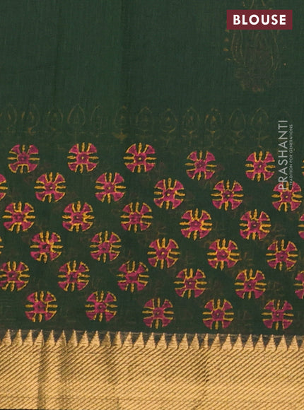 Mangalgiri cotton block printed saree sap green with butta prints and zari woven border