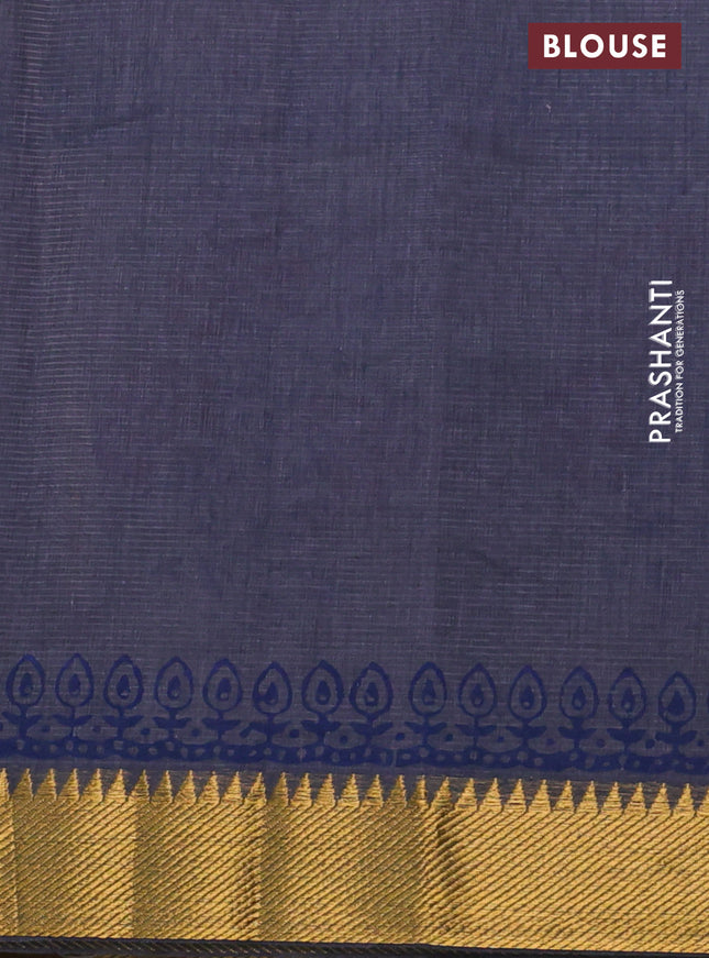 Mangalgiri cotton block printed saree grey with butta prints and zari woven border