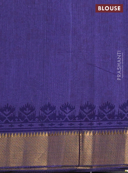 Mangalgiri cotton block printed saree violet with allover butta prints and zari woven border