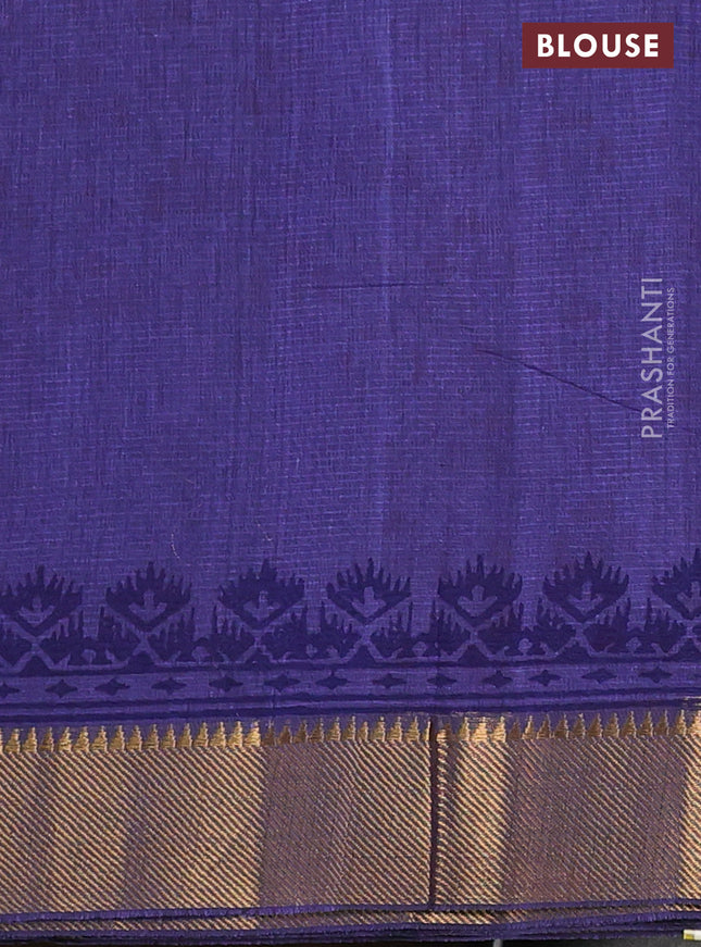 Mangalgiri cotton block printed saree violet with allover butta prints and zari woven border