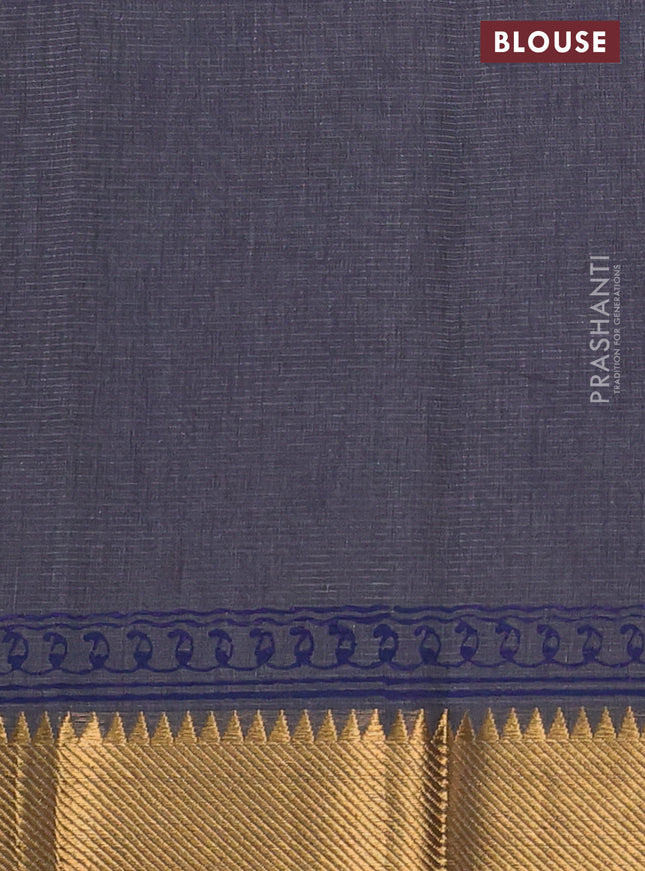 Mangalgiri cotton block printed saree grey with butta prints and zari woven border
