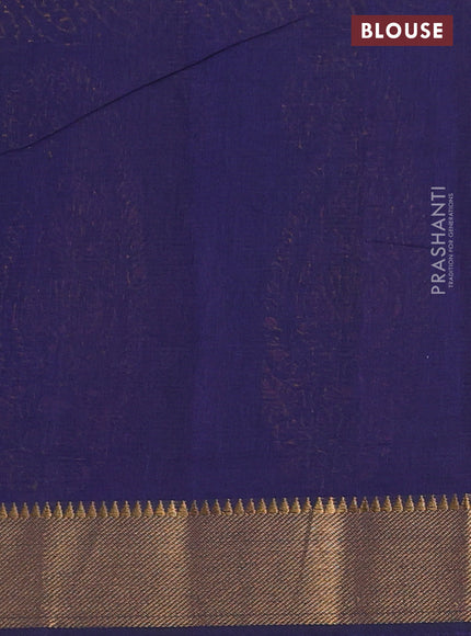 Mangalgiri cotton block printed saree dark blue with allover butta prints and zari woven border
