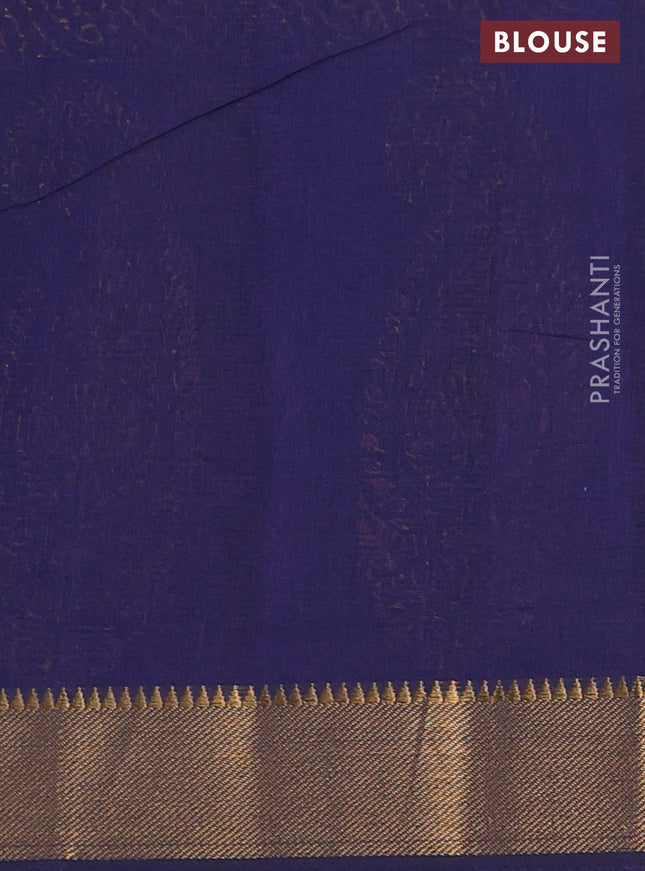 Mangalgiri cotton block printed saree dark blue with allover butta prints and zari woven border