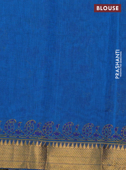 Mangalgiri cotton block printed saree cs blue with allover prints and zari woven border