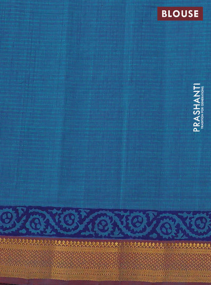 Mangalgiri cotton block printed saree teal gren and maroon with allover butta prints and zari woven border