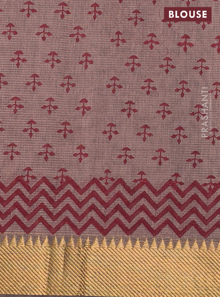 Mangalgiri cotton block printed saree pastel brown with butta prints and zari woven border