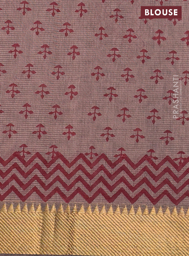 Mangalgiri cotton block printed saree pastel brown with butta prints and zari woven border