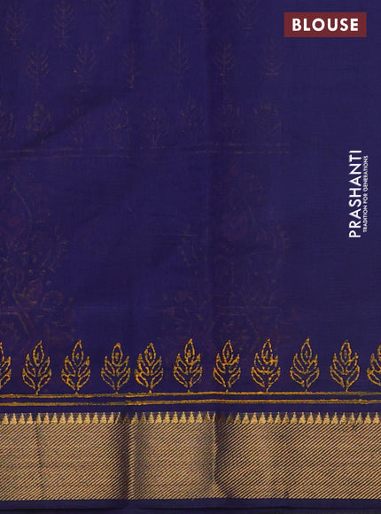 Mangalgiri cotton block printed saree dark blue with allover butta prints and zari woven border