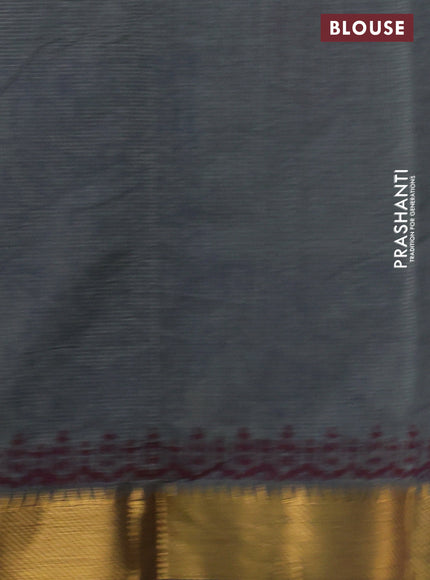 Mangalgiri cotton block printed saree grey with butta prints and zari woven border