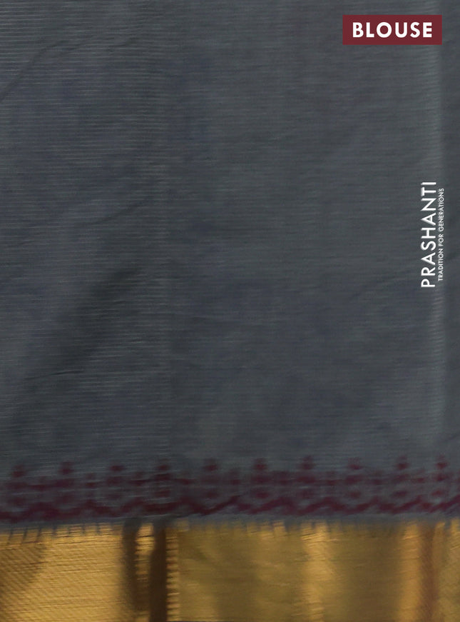 Mangalgiri cotton block printed saree grey with butta prints and zari woven border